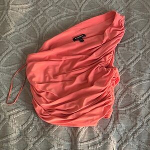 Express Vibrant Coral Gathered Top